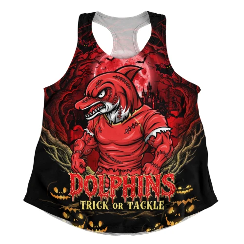 Redcliffe Dolphins Women Racerback Tank Full Moon Monster Uprising Halloween Night