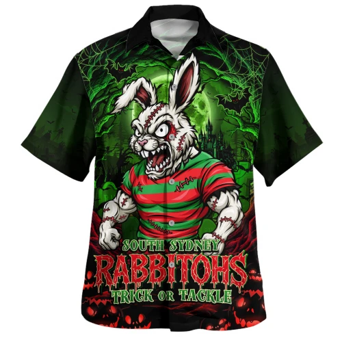 South Sydney Rabbitohs Hawaiian Shirt Full Moon Monster Uprising Halloween Night