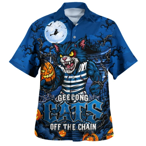 Geelong Cats Hawaiian Shirt Off The Chain Strength Halloween Beast Rising Unleashed Fury