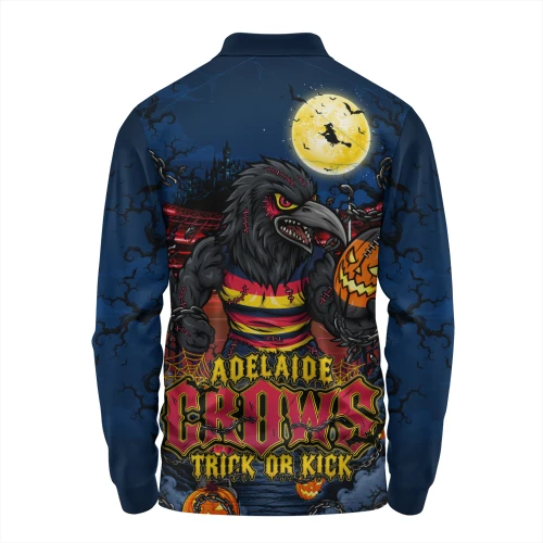 Adelaide Crows Long Sleeve Polo Shirt Off The Chain Strength Halloween Beast Rising Unleashed Fury