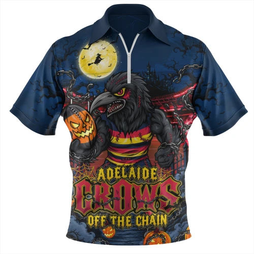 Adelaide Crows Zip Polo Shirt Off The Chain Strength Halloween Beast Rising Unleashed Fury