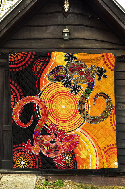 Australia Aboriginal Quilt - Couple Aboriginal Lizards Australia Aboriginal Quilt - Couple Aboriginal Lizards