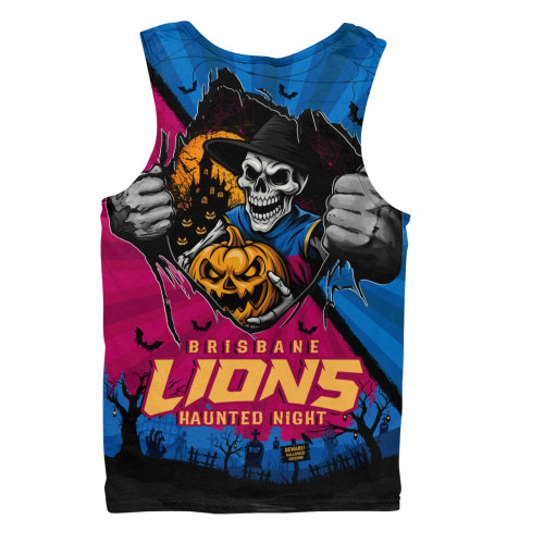 Brisbane Lions Men Tank Top Skeleton Rising Through The Shadows Of Haunted Night