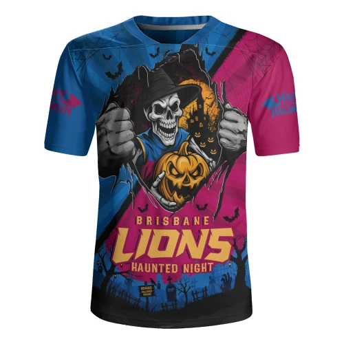 Brisbane Lions Rugby Jersey Skeleton Rising Through The Shadows Of Haunted Night