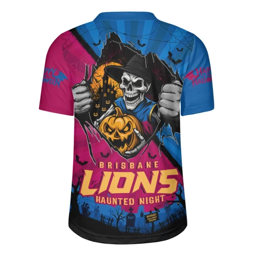 Brisbane Lions Rugby Jersey Skeleton Rising Through The Shadows Of Haunted Night