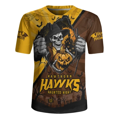 Hawthorn Rugby Jersey Skeleton Rising Through The Shadows Of Haunted Night