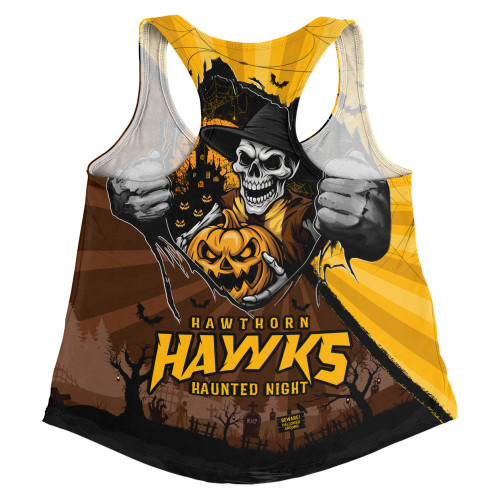 Hawthorn Women Racerback Tank Skeleton Rising Through The Shadows Of Haunted Night