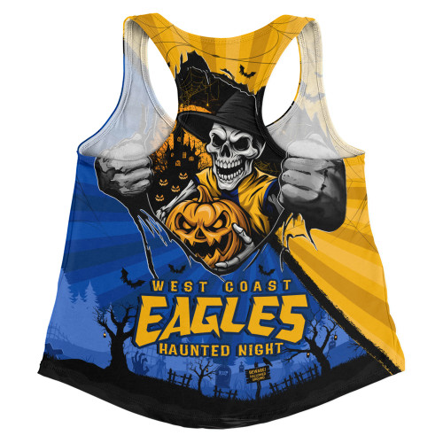 West Coast Eagles Women Racerback Tank Skeleton Rising Through The Shadows Of Haunted Night