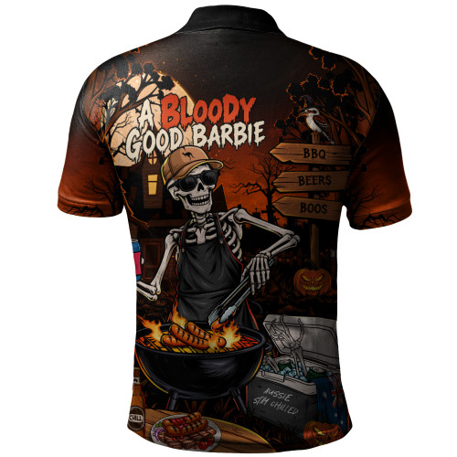 Australia Polo Shirt Halloween Bloody Good Barbie Skeleton BBQ Chillin Night