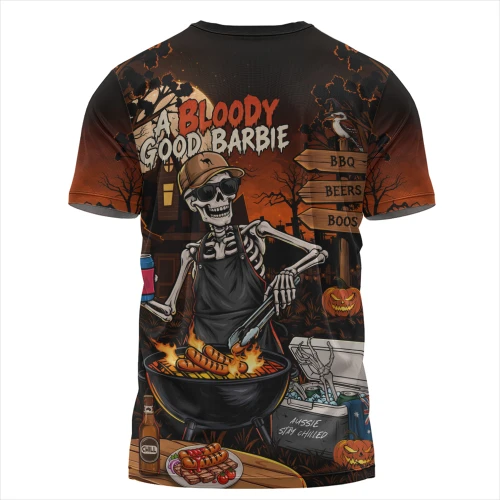 Australia T-Shirt Halloween Bloody Good Barbie Skeleton BBQ Chillin Night