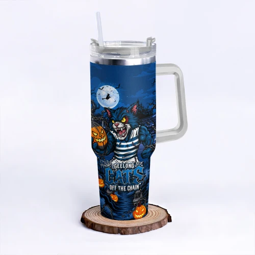 Geelong Cats 40oz Tumbler Off The Chain Strength Halloween Beast Rising Unleashed Fury