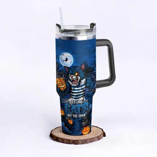 Geelong Cats 40oz Tumbler Off The Chain Strength Halloween Beast Rising Unleashed Fury
