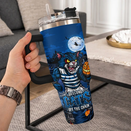 Geelong Cats 40oz Tumbler Off The Chain Strength Halloween Beast Rising Unleashed Fury