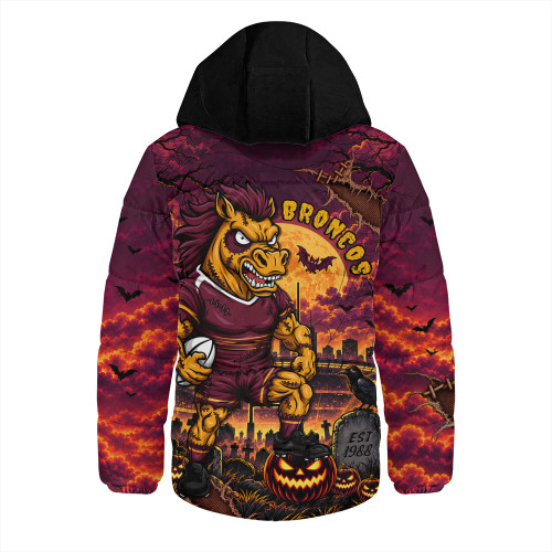 Brisbane Broncos Hooded Padded Jacket Haunted Champion Rising From The Halloween Graveyard