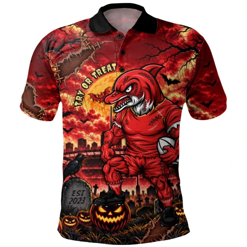 Redcliffe Dolphins Polo Shirt Haunted Champion Rising From The Halloween Graveyard