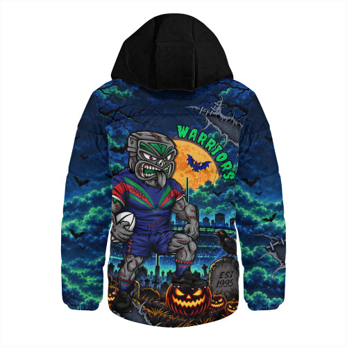 New Zealand Warriors Hooded Padded Jacket Haunted Champion Rising From The Halloween Graveyard