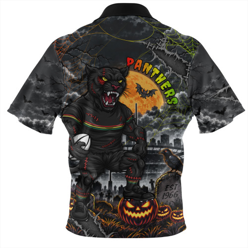 Penrith Panthers Zip Polo Shirt Haunted Champion Rising From The Halloween Graveyard
