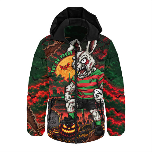South Sydney Rabbitohs Hooded Padded Jacket Haunted Champion Rising From The Halloween Graveyard