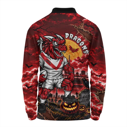 St. George Illawarra Dragons Long Sleeve Polo Shirt Haunted Champion Rising From The Halloween Graveyard