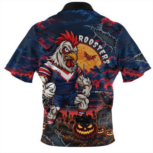 Sydney Roosters Zip Polo Shirt Haunted Champion Rising From The Halloween Graveyard