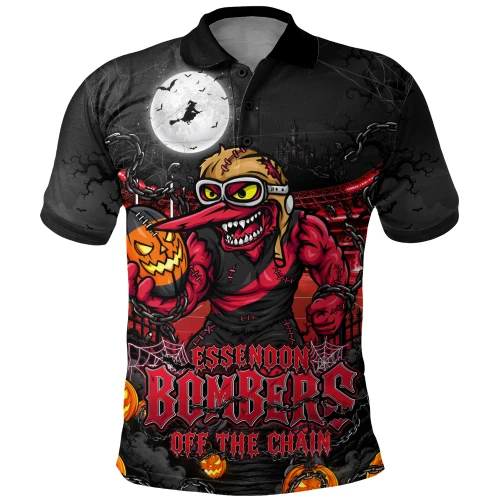 Essendon Polo Shirt Off The Chain Strength Halloween Beast Rising Unleashed Fury