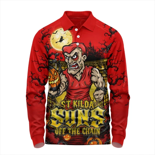 Gold Coast SUNS Long Sleeve Polo Shirt Off The Chain Strength Halloween Beast Rising Unleashed Fury