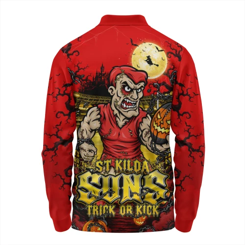 Gold Coast SUNS Long Sleeve Polo Shirt Off The Chain Strength Halloween Beast Rising Unleashed Fury