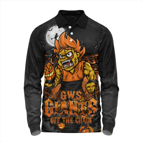 GWS GIANTS Long Sleeve Polo Shirt Off The Chain Strength Halloween Beast Rising Unleashed Fury