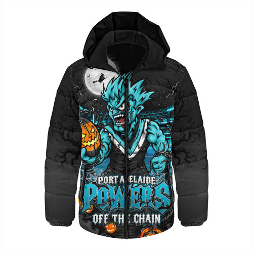 Port Adelaide Hooded Padded Jacket Off The Chain Strength Halloween Beast Rising Unleashed Fury