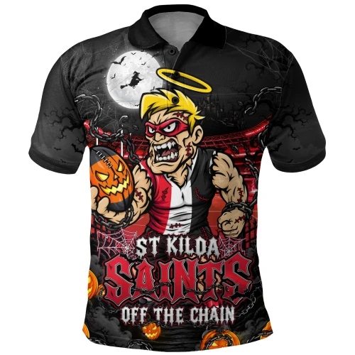 St Kilda Polo Shirt Off The Chain Strength Halloween Beast Rising Unleashed Fury