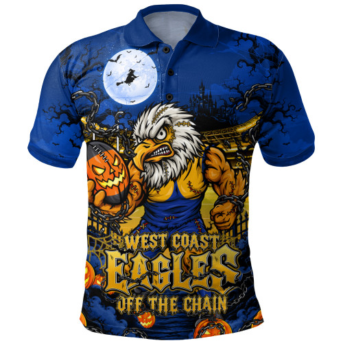 West Coast Eagles Polo Shirt Off The Chain Strength Halloween Beast Rising Unleashed Fury
