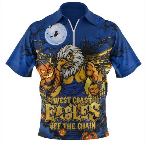 West Coast Eagles Zip Polo Shirt Off The Chain Strength Halloween Beast Rising Unleashed Fury