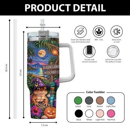 Australia 40oz Tumbler Queensland Witchy Toad’s Tropical Halloween Adventure