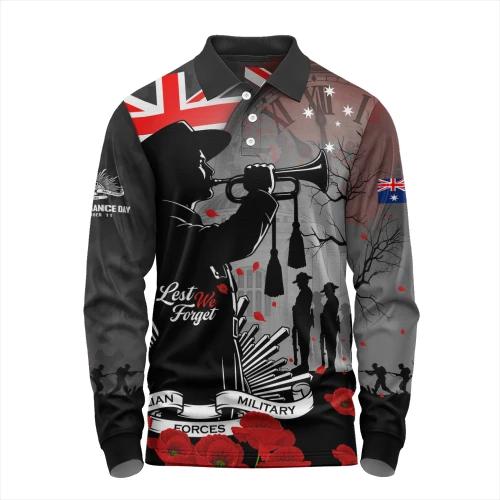 Australia Long Sleeve Polo Shirt Last Post Remembrance Day Soldiers Remembered