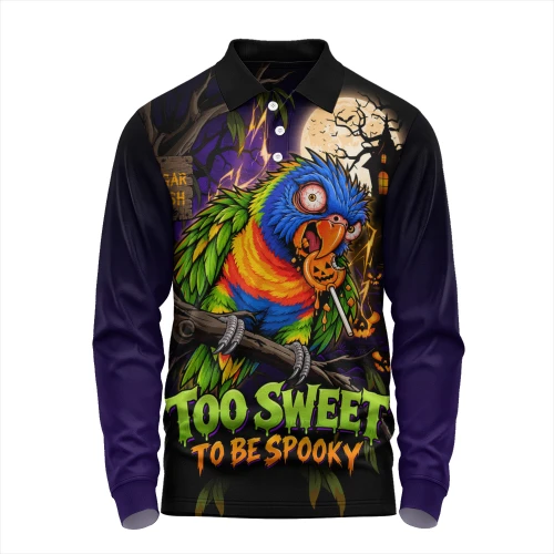 Australia Long Sleeve Polo Shirt Rainbow Lorikeets Sugar Rush Halloween Spooky Treats