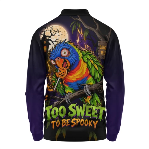 Australia Long Sleeve Polo Shirt Rainbow Lorikeets Sugar Rush Halloween Spooky Treats