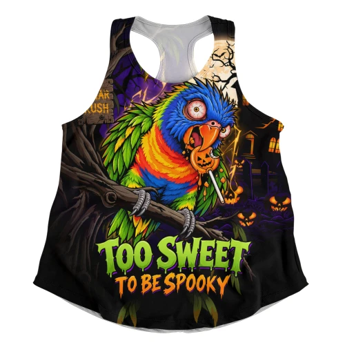 Australia Women Racerback Tank Rainbow Lorikeets Sugar Rush Halloween Spooky Treats