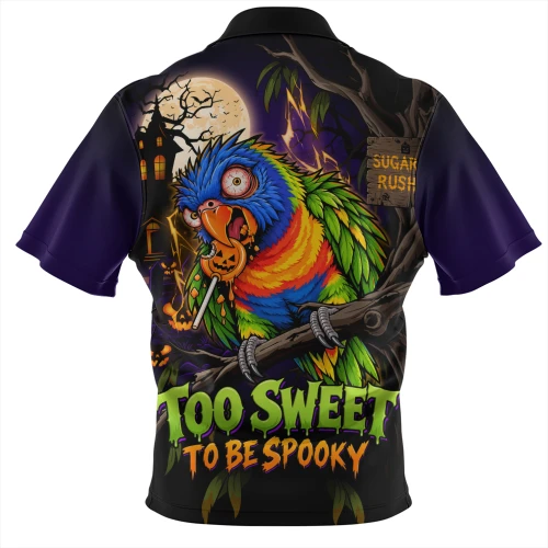 Australia Zip Polo Shirt Rainbow Lorikeets Sugar Rush Halloween Spooky Treats