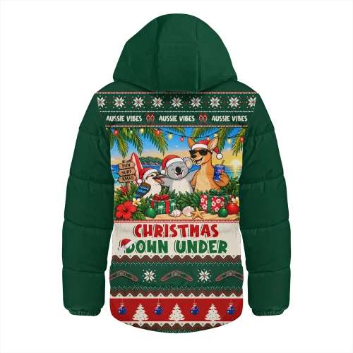 Australia Hooded Padded Jacket Christmas Down Under Sun Surf And Festive Cheer