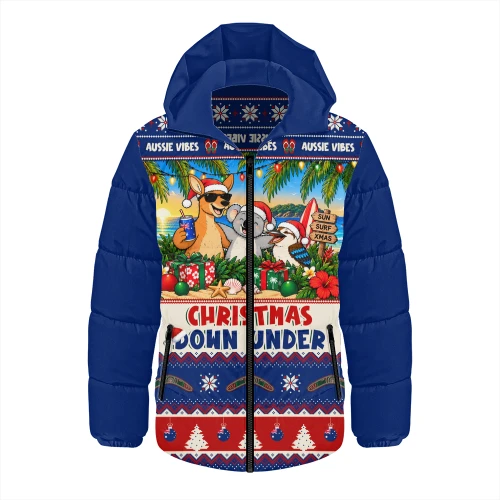Australia Hooded Padded Jacket Christmas Down Under Sun Surf And Festive Cheer