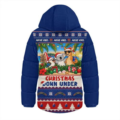Australia Hooded Padded Jacket Christmas Down Under Sun Surf And Festive Cheer