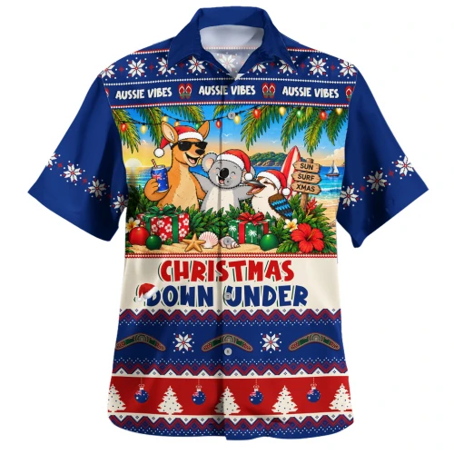 Australia Hawaiian Shirt Christmas Down Under Sun Surf And Festive Cheer