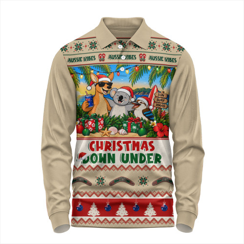 Australia Long Sleeve Polo Shirt Christmas Down Under Sun Surf And Festive Cheer