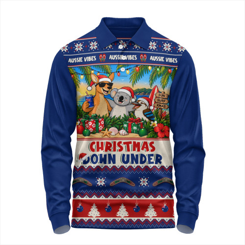 Australia Long Sleeve Polo Shirt Christmas Down Under Sun Surf And Festive Cheer