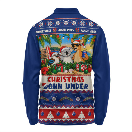 Australia Long Sleeve Polo Shirt Christmas Down Under Sun Surf And Festive Cheer