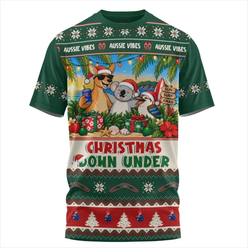 Australia T-Shirt Christmas Down Under Sun Surf And Festive Cheer