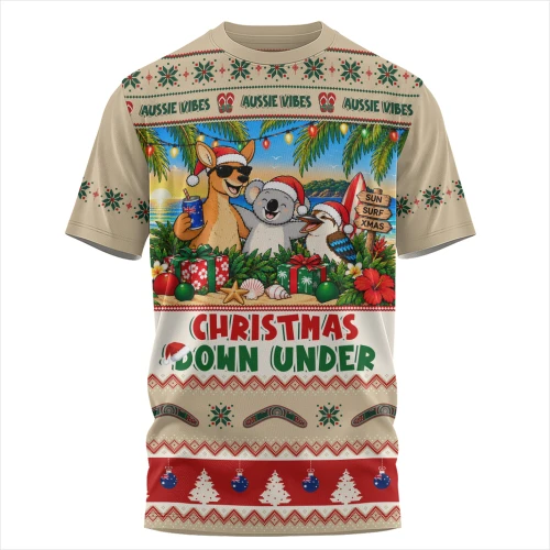 Australia T-Shirt Christmas Down Under Sun Surf And Festive Cheer