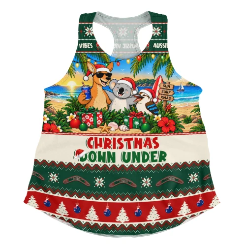 Australia Women Racerback Tank Christmas Down Under Sun Surf And Festive Cheer