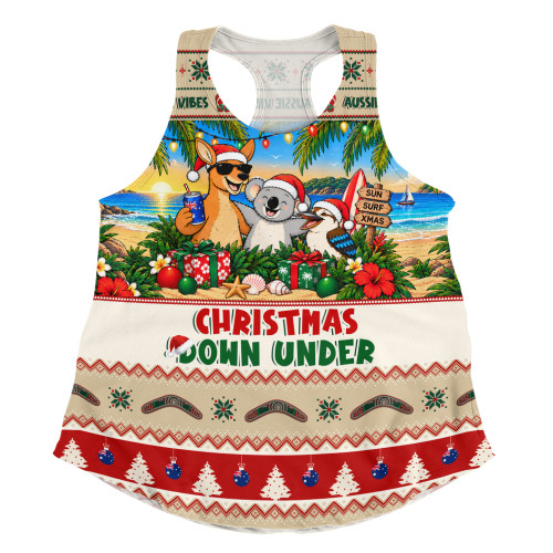Australia Women Racerback Tank Christmas Down Under Sun Surf And Festive Cheer