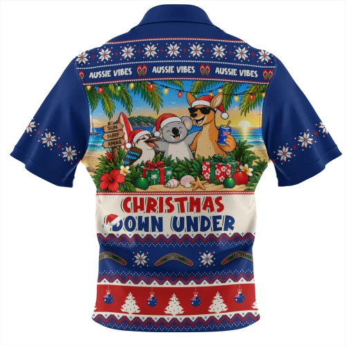 Australia Zip Polo Shirt Christmas Down Under Sun Surf And Festive Cheer